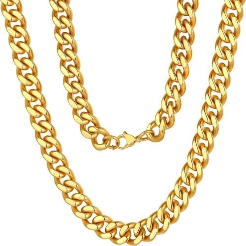 Genuine 18k Gold Plating Miami Cuban Chain Necklace for Women Men Fashion Classic Smooth Stainless Steel Grunge Vintage Jewelry