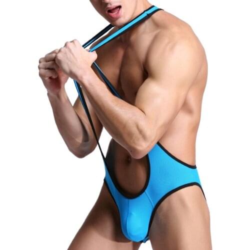 Sexy Mens Onesies Underwear Breathable Jumpsuits Sexy Men Exposed Hip Hanging Neck Singlet Male Jumpsuits Undershirt Panties