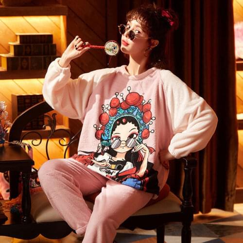 2021 New Chinese Two Style 11 Color Pajama Set Women Warm Home Sleepwear Girl Big Size Cartoon Female Bedroom Underwear