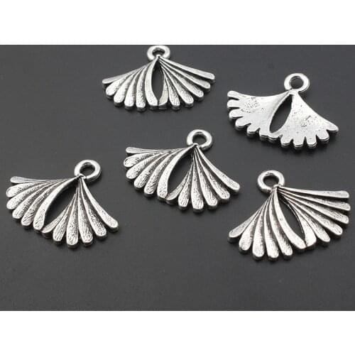 10ps Alloy Tibetan Silver Fan Shaped Leaf Leaves Charms Pendant Handmade Necklace Bracelet Findings Making For Women Jewelry