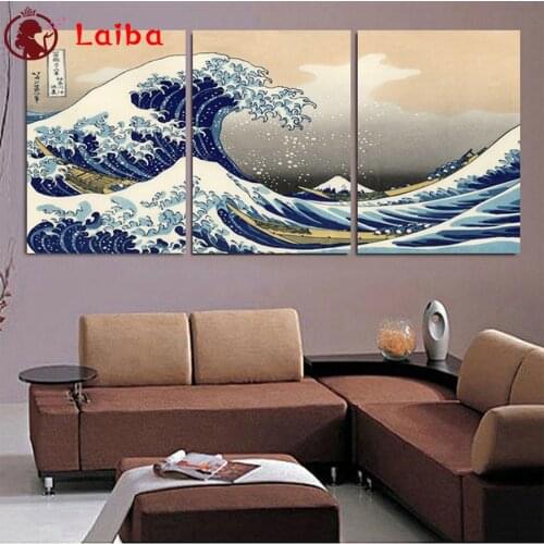 Full Square Diamond Kanagawa, Japan Embroidery Sale Gift Handicraft Diamond Painting Cross Stitch Home Decoration3pcs