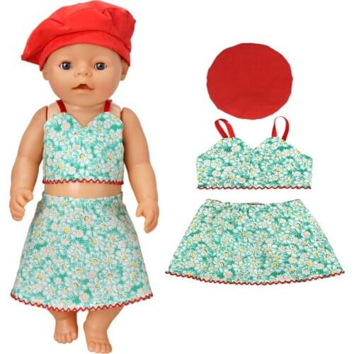 40 Cm Baby Doll Strap Green Dress For 17" Dolls Clothes Summer Outwears Toys Accessories