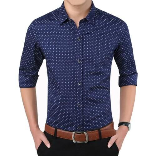 New Autumn Fashion Brand Print Shirts Slim Fit Shirt Men Long Sleeve Cotton Casual Mens Shirts Formal Social Mens Dress Shirts