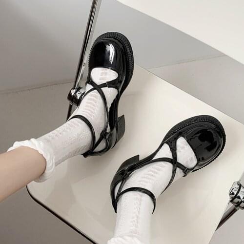 Women Cross-tied High Heels Gladiator Sandals Ankle Strap Ladies Shoes Patent Leather Lolita Shoes Pumps Zapatos Mujer 9283L