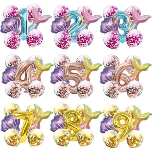 Little Mermaid Birthday Party Balloons Decor 32inch Number Foil Ballons Baby Shower Decoration Kids 1st Birthday Party Supplies