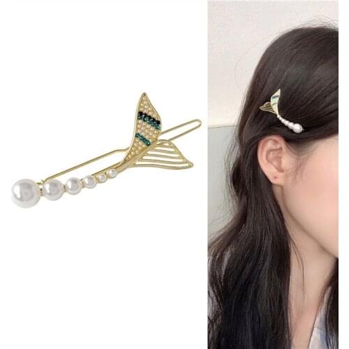 Cute Pearl Hollow Metal Mermaid Fish Dolphin Tail Barrette Hairpin Hair Sticks for Women Girls Kids Hair Clips 2021 New Arrival