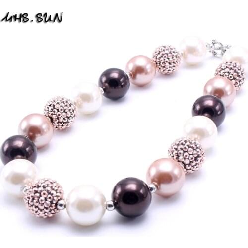 MHS.SUN 5PCS Baby Children Chunky Bublegum Beaded Necklace DIY Hndmade Rhinestone Necklace Jewelry Choker For Party Gift