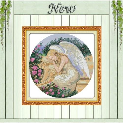 Sleeping angel in garden Painting Drawing counted printing on fabric 14CT 11CT DMC Cross Stitch kits Needlework Sets Embroidery