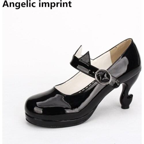 Angelic imprint woman mori girl lolita cosplay shoes lady high heels Pumps women princess dress party shoes 8.5cm cat face 34-44