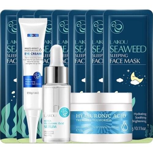 LAIKOU Moisturizing Face Skin Care Set Seaweed Essence Collagen Cream & Serum & Sleeping Mask & Eye Cream Beauty Makeup Suit