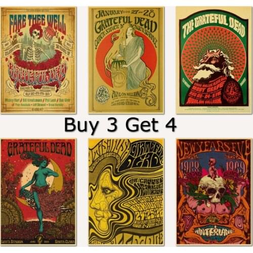 Vintage Nostalgic The Grateful Dead Matte Printed Kraft Paper Retro Poster Decorative Painting Wall Decals Home Decor
