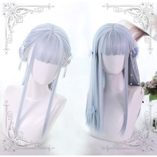 High Quality Lolita Colorful Ripple Color Air Bangs Female Loveliness Long Hair Wig Cosplay Party