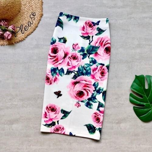 Womens Skirts Summer Romantic Floral High Waist Flower Printing Pencil Skirts Plus Size Large Stretch Bodycon Elegant Fashion