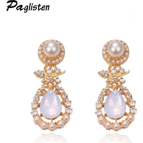 Wholesale good quality big crystal earring 2017 New statement fashion Imitation pearls Earrings for women Female Party Jewelry