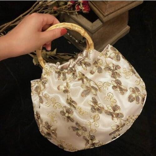 Retro Embroidery Ladies Women Evening Party Dinner Bamboo Portable New Korean Luxury Designer Small Round Clutch Purse Ladies