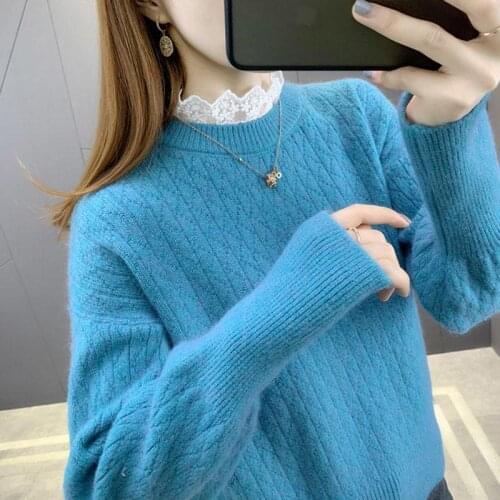 Lace Stitching Turtleneck Sweater Womens Autumn Winter Korean 2021 Warm Thicken Loose Pullover Female Knitting Bottoming Shirt