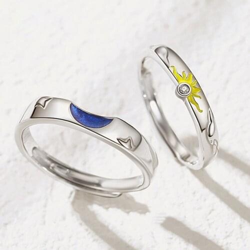 Silvology 925 Sterling Silver Sun Moon Star Tatsu Lovers Rings for Women Original Romantic Wedding Rings Valentines Day Jewelry