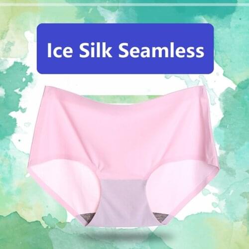 Womens underwear seamless plus size ice silk female panties middle waist light briefs ladies lingerie comfortable soft