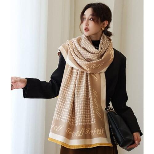 2021 Winter Cashmere Scarf Lady Design Warm Pashmina houndstooth Scarves Women Shawl Female Decoration Thick Foulard