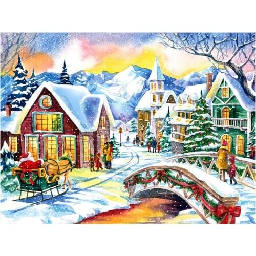 Winter Snow Christmas Town Scenery Diamond Painting Round Square Full Drill DIY Mosaic Embroidery 5D Cross Stitch Scenic
