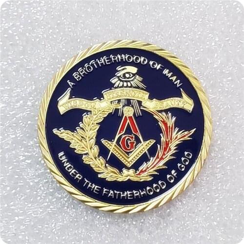 Gold Coin European Masonic Freemasonry Brotherhood Gold And Blue Color Round Double Commemorative Coin