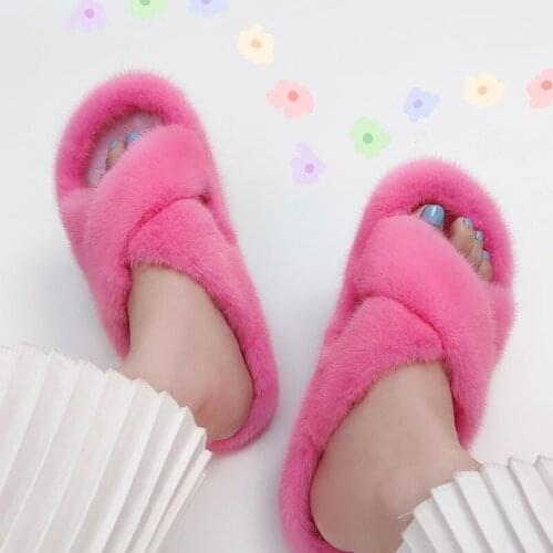 100% Mink Slippers Women Shoes Slippers Real Mink Slippers Cute Women Slippers Fur Flat Shoes