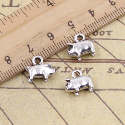 20pcs Charms Lovely Pig 11x11x4mm Antique Bronze Silver Color Pendants Making DIY Handmade Tibetan Finding Jewelry For Bracelet