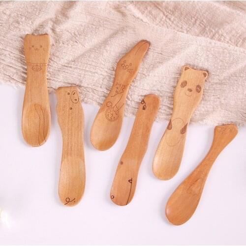 200pcs/lot Novelty Wood Ice Cream Spoon Cute Animal Spoon For Kids Ice Cream Dessert Wooden Spoon LX0163