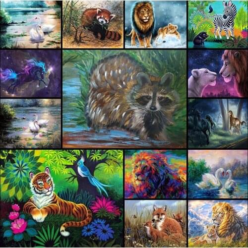 Diamond painting 5d embroidery Cross stitch Lion animal tiger zebra fox raccoon landscape swan Mosaic home decor full square art