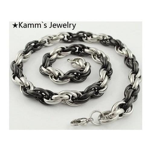 AMUMIU Wholesale Silver Color Black Mens Rope Chains Necklace Accessories Sale Chain KN069