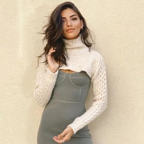 Ardm Mujer Suéteres 2020 Fashion Arm Warmers Cropped Cable Knitted Sweater Vintage Hollow Out Pull Femme Hiver Pullovers Tops