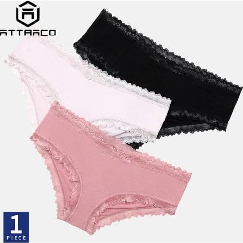 ATTRACO Womens Plus Size Underwear Panties 1 PC Soft Cotton Briefs Mid Waist Lace Trim Comfort Lingerie трусы женские