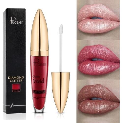 Pudaier Sip Glitter Flip Matte Pearlescent Lip Gloss Non-stick Diamond Lip Gloss