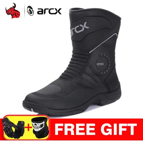 ARCX Motorcycle Boots Men Motocross Boots Waterproof Botas Moto Genuine Cow Leather Moto Boots Motorcycle Shoes Black