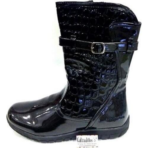 Girls boots in black coconut patent leather