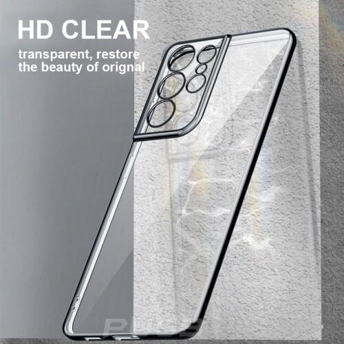 Luxury Plating Frame Transparent Silicone Case for Samsung Galaxy S21 Plus Ultra S21ultra 21Plus Camera Protection Clear Cover
