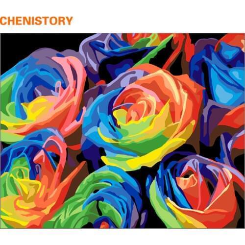CHENISTORY Colorful Roses DIY Painting By Numbers Kits Home Wall Art Decoration Handpainted Canvas Painting For Living Room