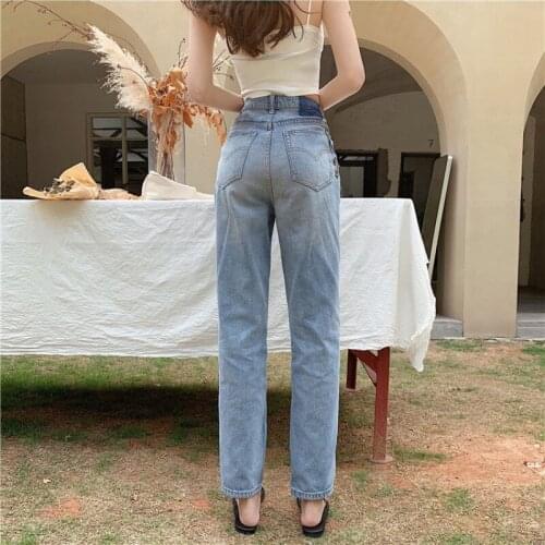 Chain Hollow Out Jeans Women High Waist Loose Straight Denim Trousers Spring Autumn Female Fashion Sexy Hot Girl Streetwear