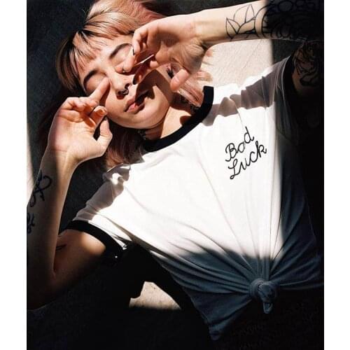Gothic BAD LUCK SUCKER RINGER T-Shirt 100% Cotton casual unisex women Fashion grunge funn Short Sleeve hipster tshirt top tee