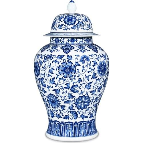 Chinese Classic Blue and White Porcelain Decoration Jar Tank Jingdezhen Antique Hand Painted Lotus Ginger Jar