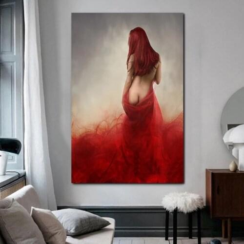 Woman In Red Sexy Erotic Nude Wall Art Canvas Posters Prints Painting Wall Art Pictures for Living Room Home Decor