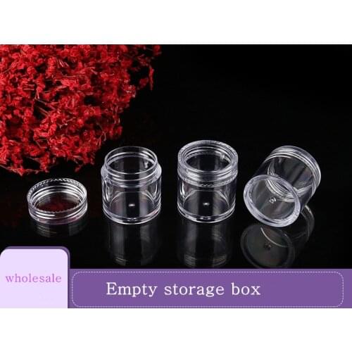 5pcs Round Transparent Plastic Storage Box Rhinestone Nail Glitter Cream Lip Balm Empty Case Jar Bottle Container Jar Screw Cap
