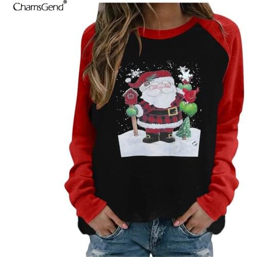 Cute Santa Claus Christmas Printed T Shirts Women Casual Long Sleeve O-neck T-shirt Christmas Tshirts Female Praty Cosplay Tees