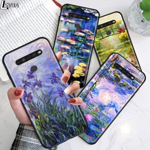 Monet Garden Lotus Bridge for LG G8 G8S G8X V30 V35 V40 V50 V60 ThinQ Q60 K40 K50 K51 K61 K71 K92 K62 Soft Black Phone Case