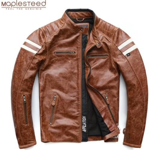 Motorcycle Leather Jacket Men 100% Cowhide Leather Coat Men Brown Blue Red Black Slim Fit Bomber Biker Leather Coat Autumn M218