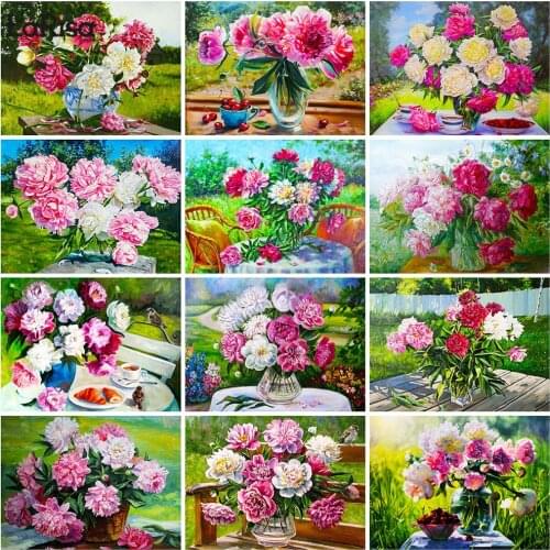 Flower Mosaic Full Square and Round Rhinestone Cross Stitch Kit 5D DIY Diamond Painting Peony Diamond Embroidery Home Decoration