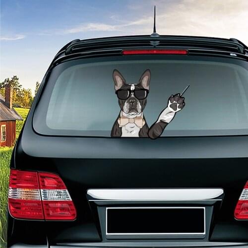 Tancredy French Bulldog Moving Tail Stickers Reflective Car Stickers And Deacals Rear Window Wiper Decals WindshieldSticker 28cm