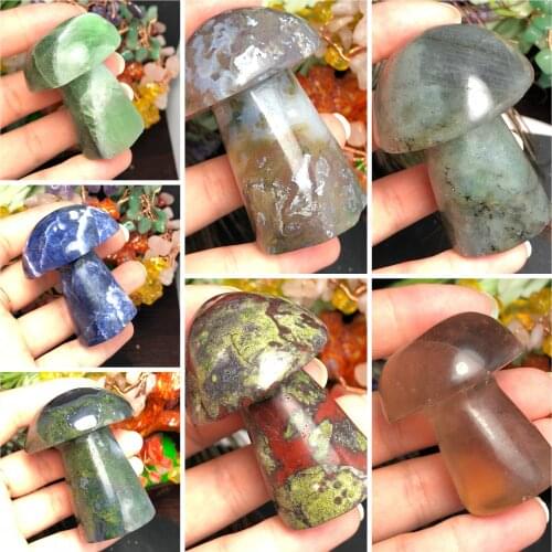 Natural hand carved colorful rainbow fluorite crystal mushroom very cute wholesale price gifts carnelian mushroom