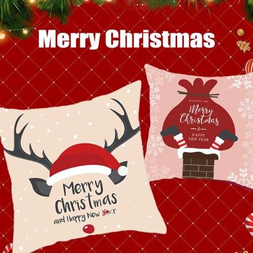 Throw Pillow Cover Christmas Elements Printing Pillowcase Decoration Polyester Washable Sofa Pillowslip, Type 7