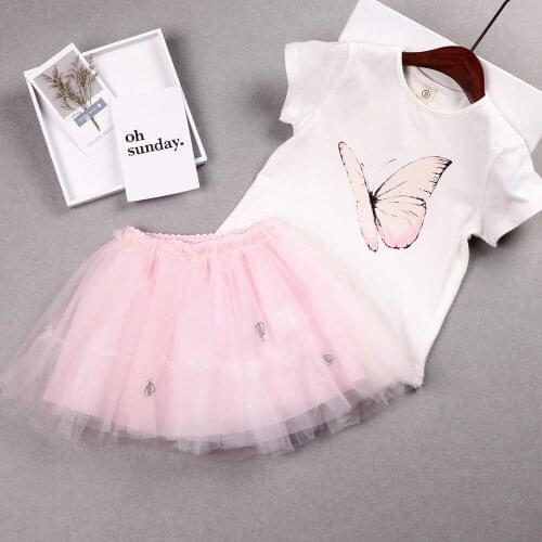 2019 New Baby Girl Summer Clothing Set Sweet Butterfly Tees Shirts+TUTU Skirts,Girls Kids Princess Suits Children Clothes